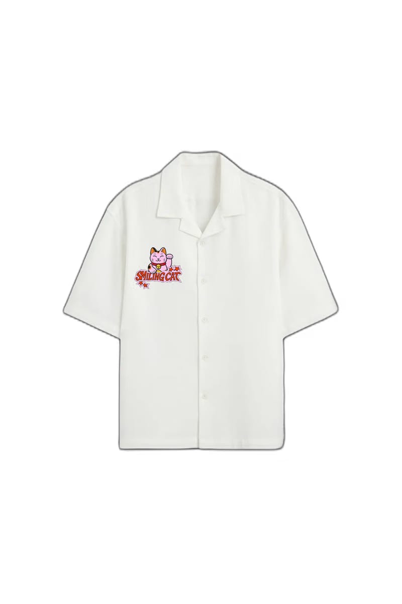 Smiling Cat-We Need to Talk Bowling Shirt (White)