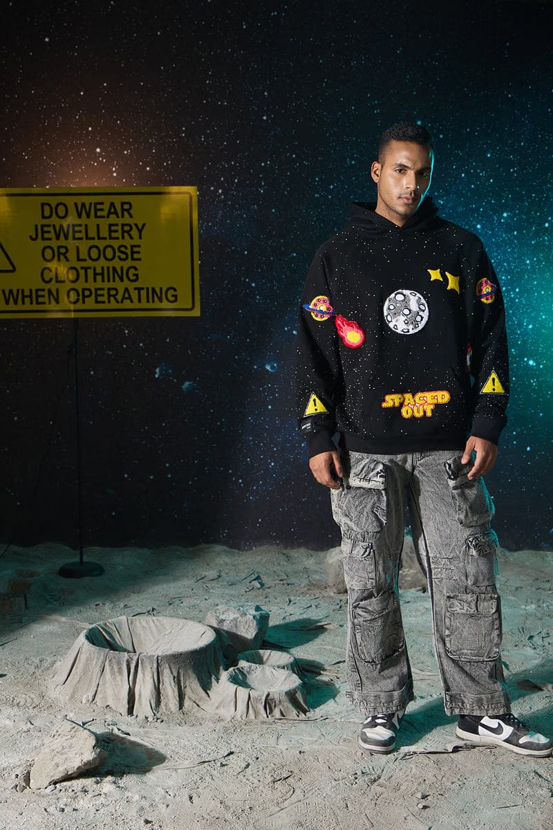 UNISEX SPACED OUT BLACK HOODIE