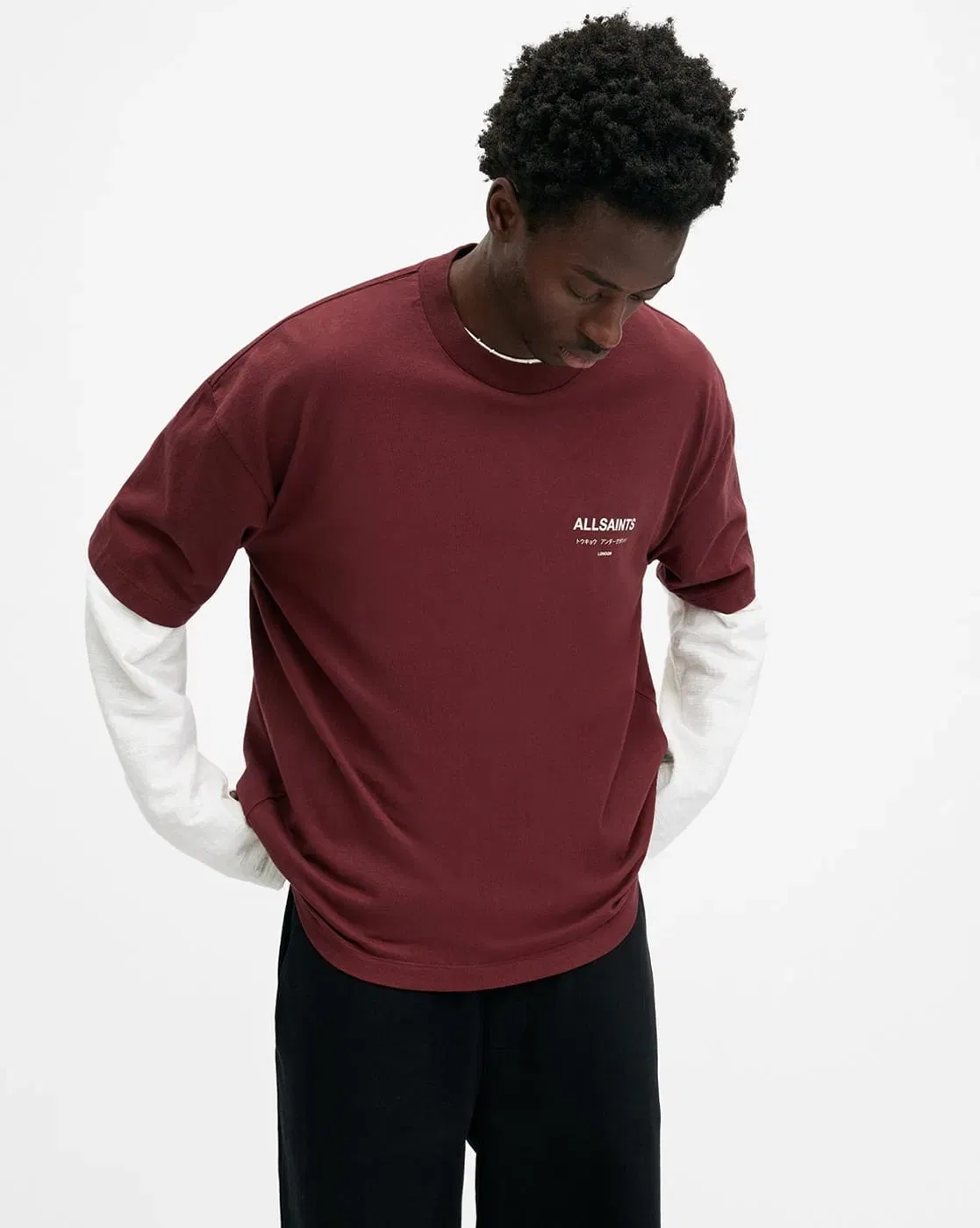 ALL SAINTS UNDERGROUND SS CREW WINEHOUSE RED