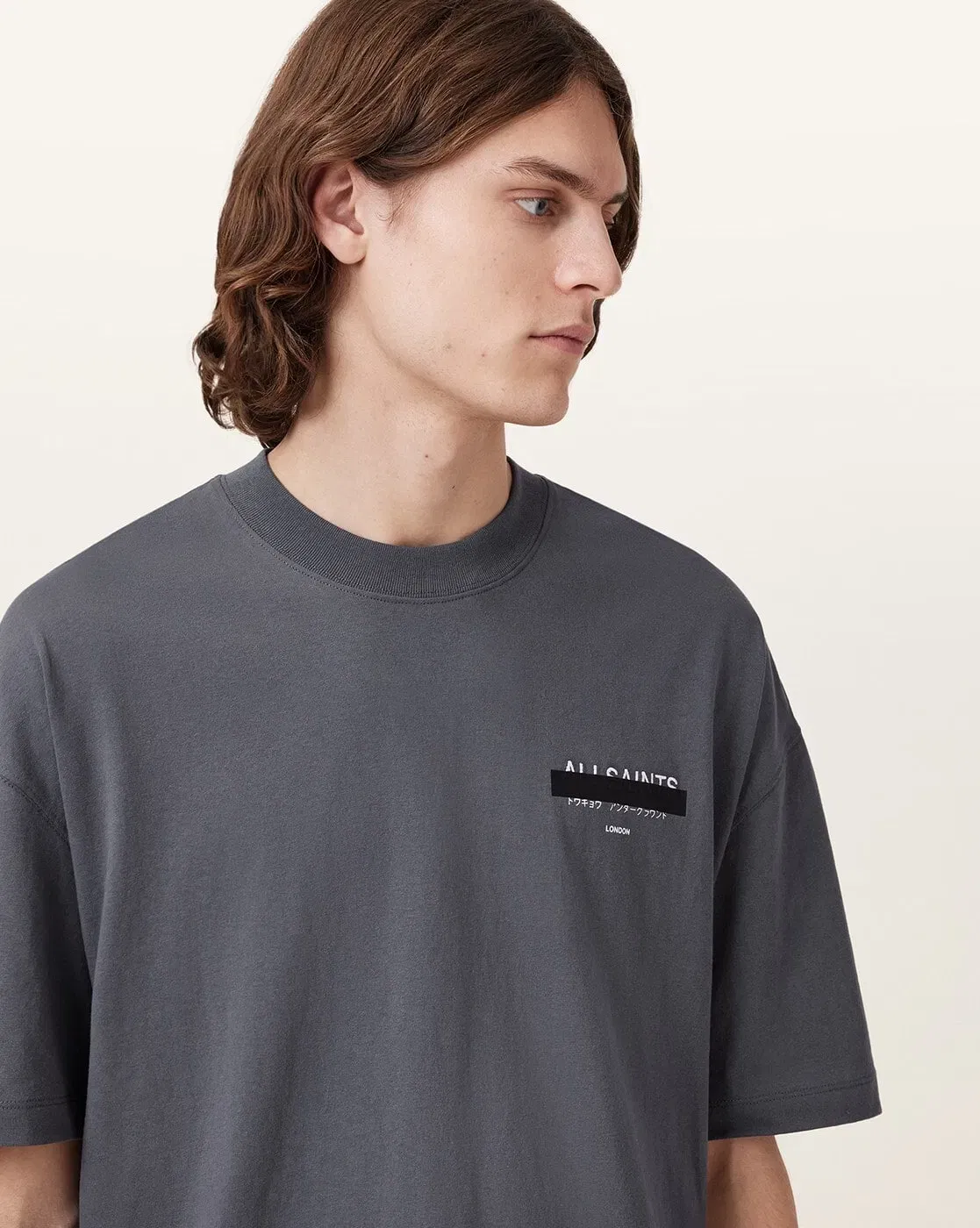 ALL SAINTS Men Redact Brand Print Oversized Crew-Neck T-Shirt