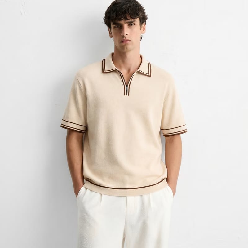 Monaco Knit Polo – Warm Oat