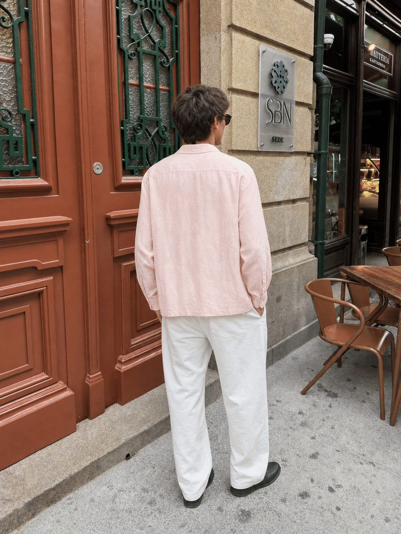 Tailored Open Collar Linen Shirt – Blush