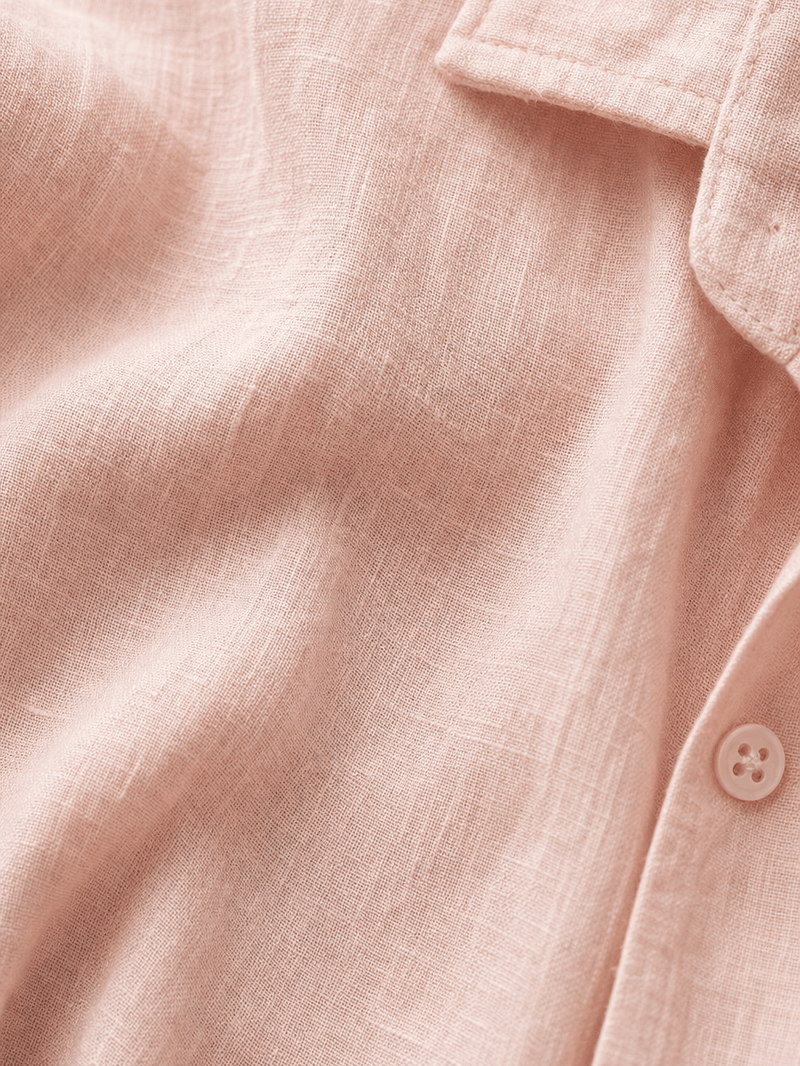 Tailored Open Collar Linen Shirt – Blush