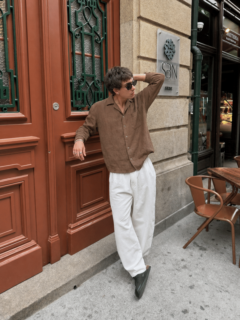 Tailored Open Collar Linen Shirt – Chestnut