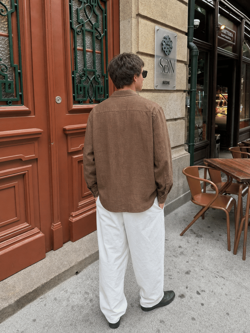 Tailored Open Collar Linen Shirt – Chestnut