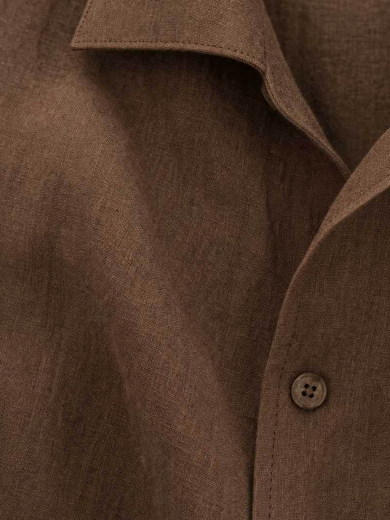 Tailored Open Collar Linen Shirt – Chestnut