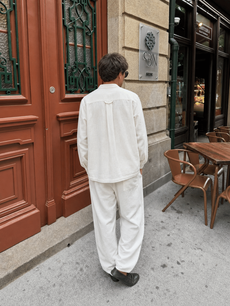 Tailored Open Collar Linen Shirt – Cream
