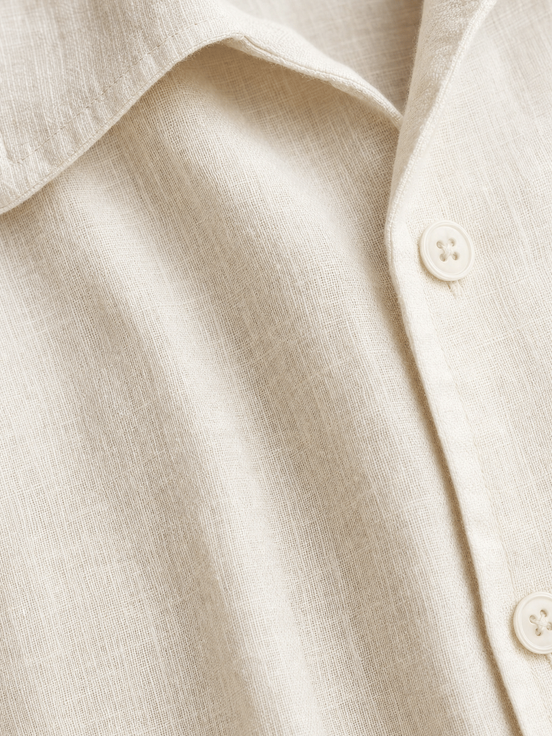 Tailored Open Collar Linen Shirt – Cream