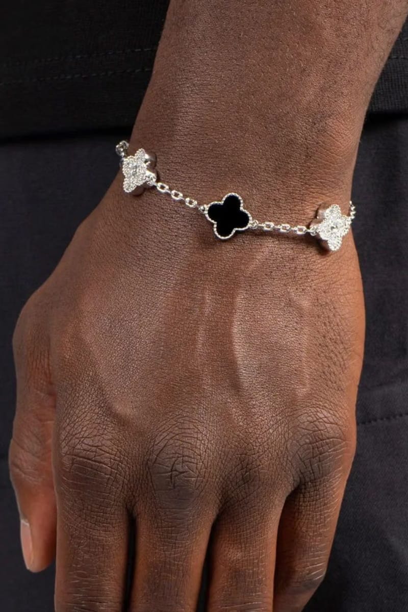 Iced & Black Enamel Motif Rolo Link Bracelet