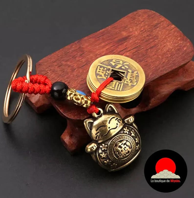 Brass Maneki Neko Keychain x2