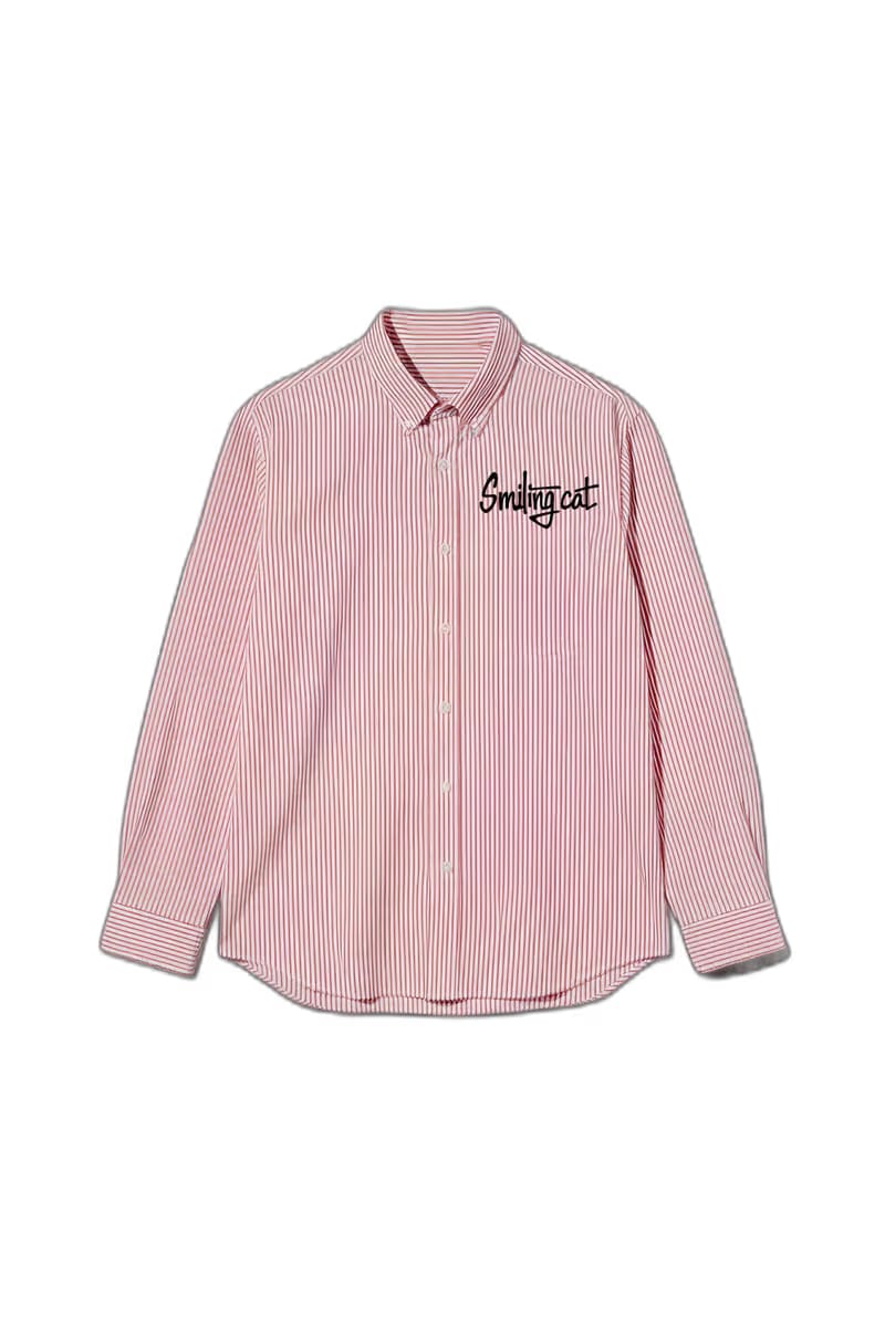 Smiling Cat- Fashion Striped Shirt(Pink)