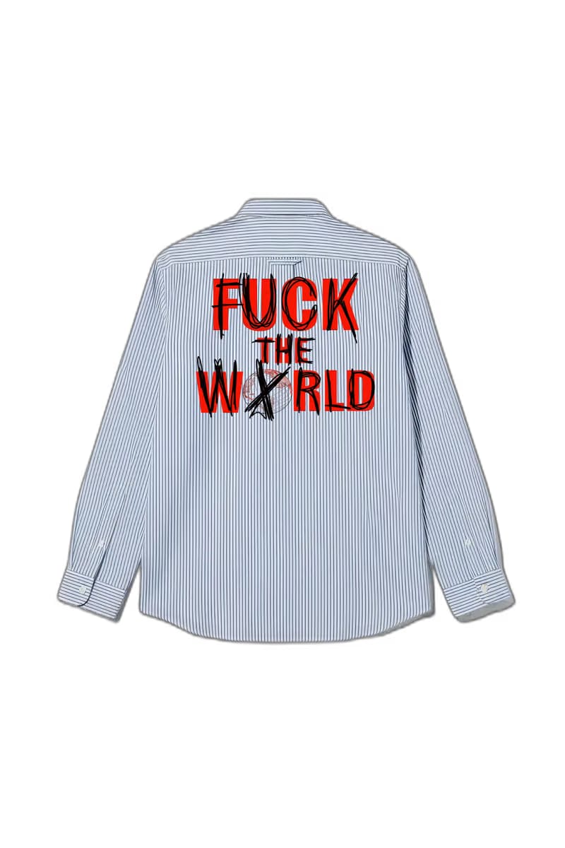 Smiling Cat- Fuck the World Striped Shirt