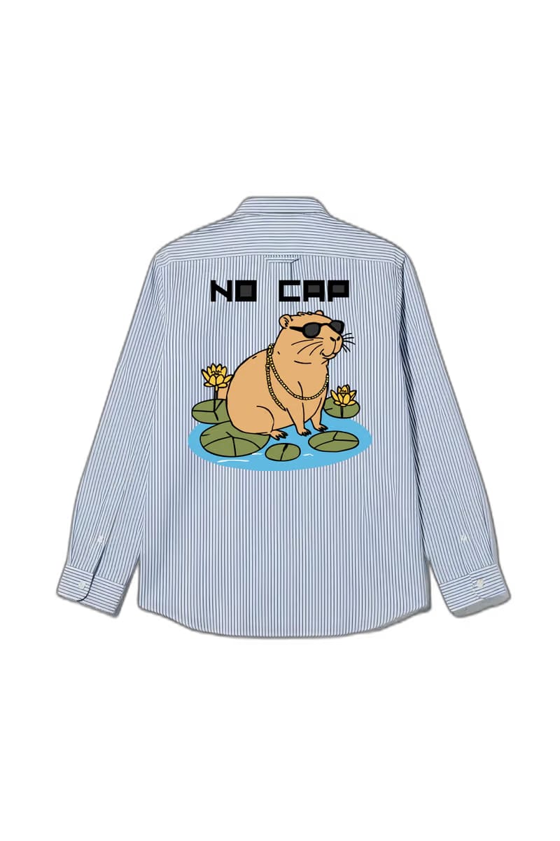 Smiling Cat- No Cap Striped Shirt (Blue)