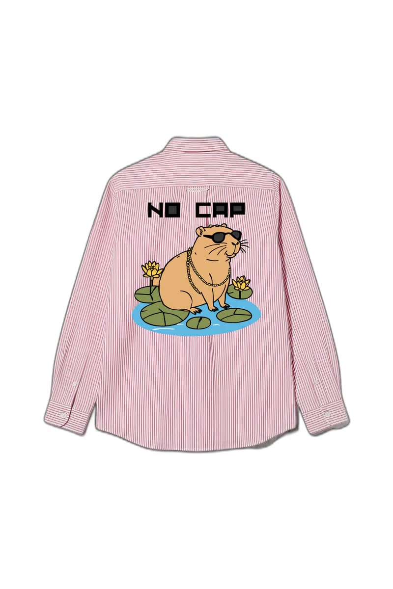 Smiling Cat- No Cap Striped Shirt (Pink)