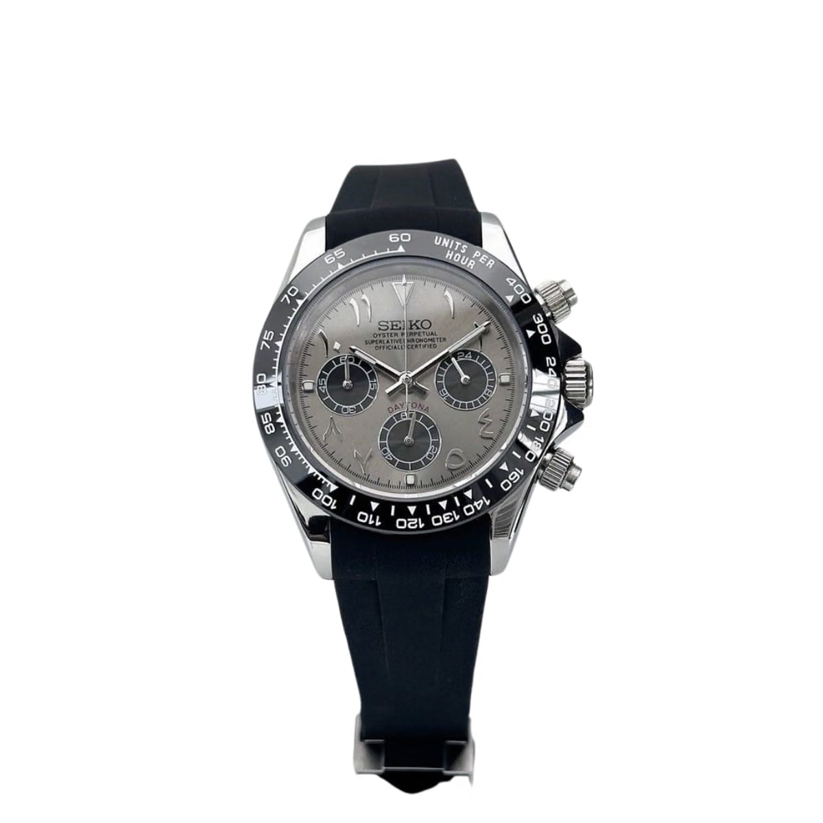 Seiko Custom Mod Rhodium Grey Arabic Daytona Quartz Chronograph
