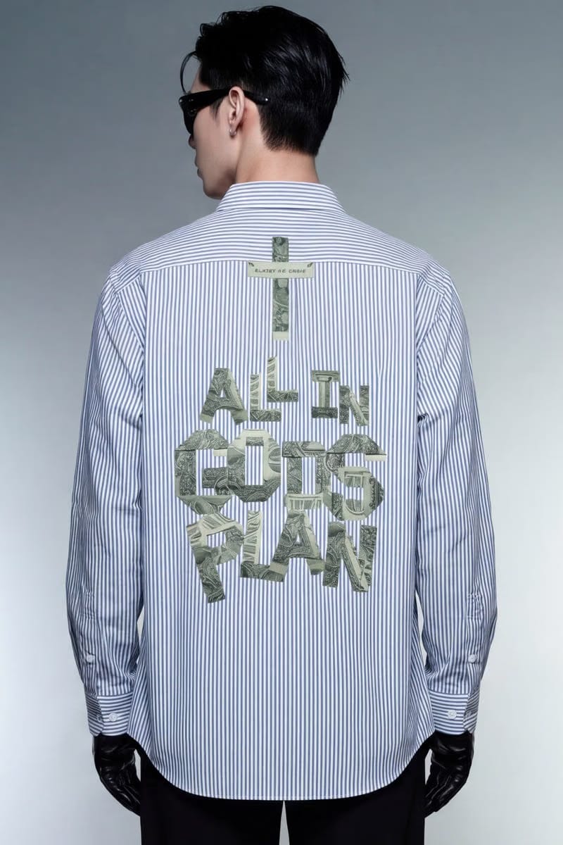 Forfksake All is Gods Plan Striped Shirt Blue