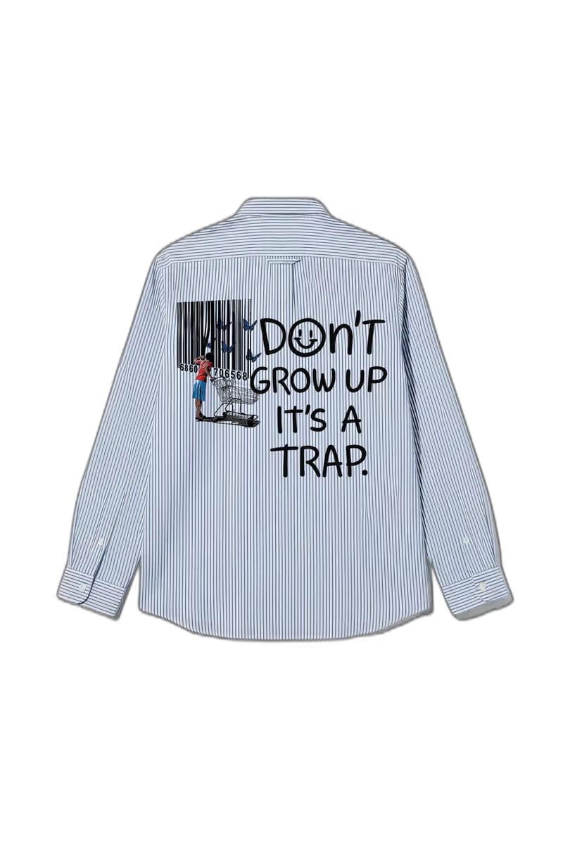 Smiling Cat-Don_t Grow Up It_s a Trap Striped Shirt(Blue)