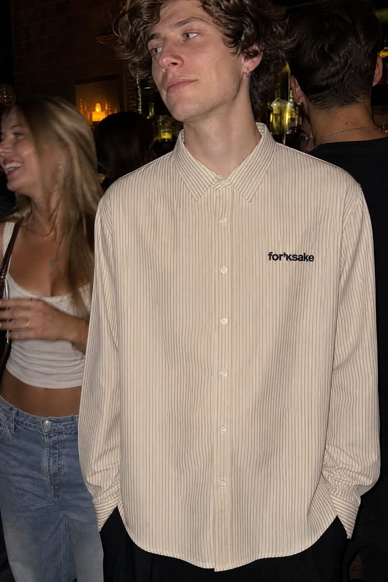 Forfksake Overworked And Underfucked Stripe Shirt Beige