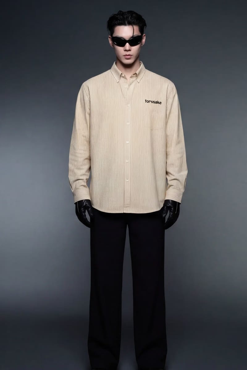 Forfksake Overworked And Underfucked Stripe Shirt Beige