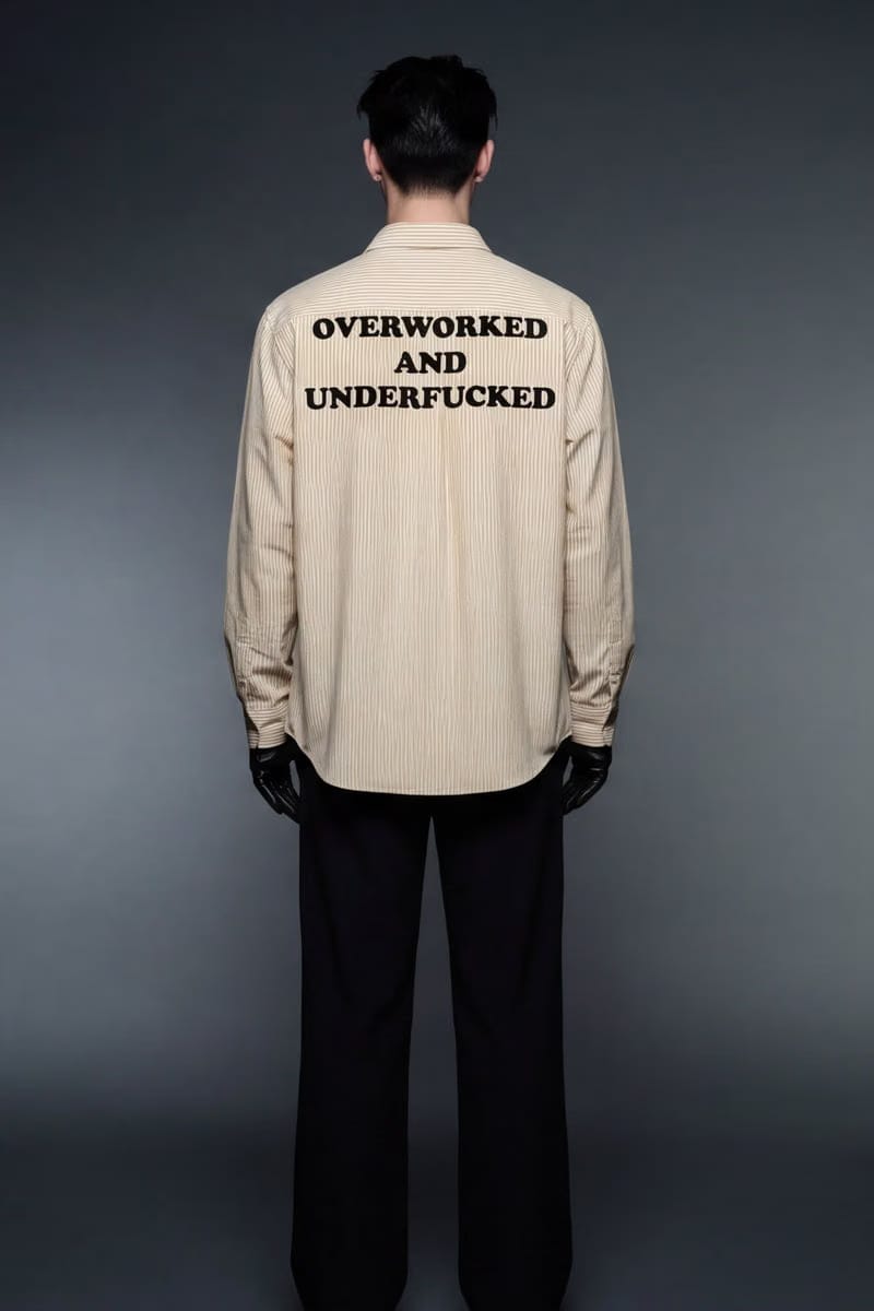 Forfksake Overworked And Underfucked Stripe Shirt Beige