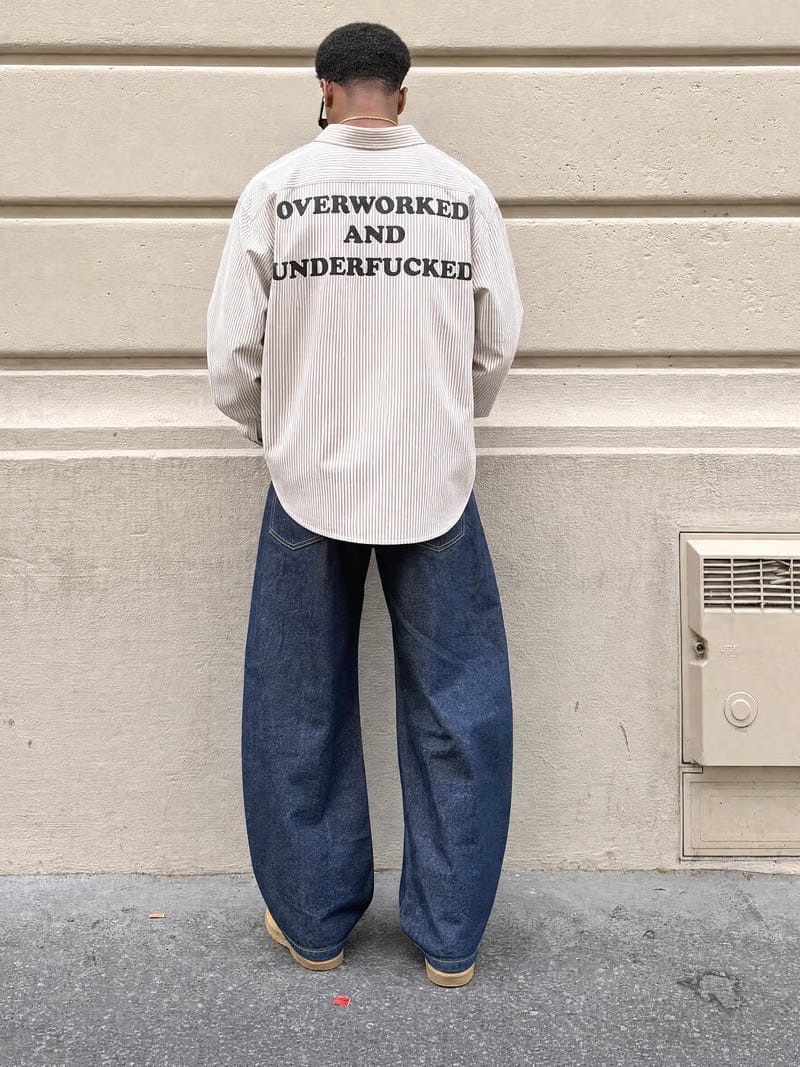 Forfksake Overworked And Underfucked Stripe Shirt Beige