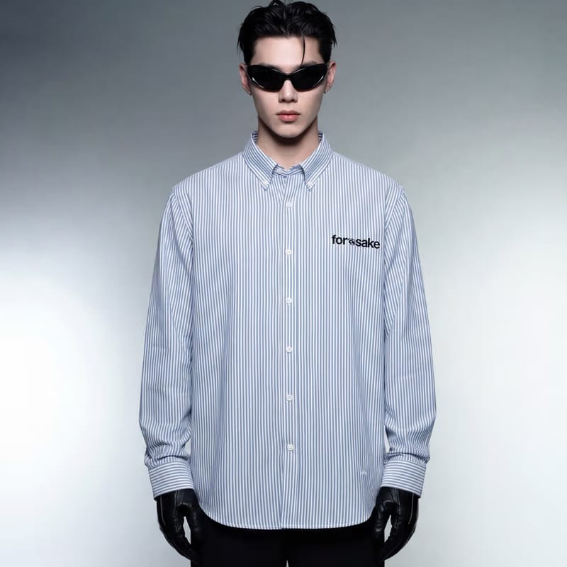 Forfksake Small Circle Big Checks Striped Shirt Blue