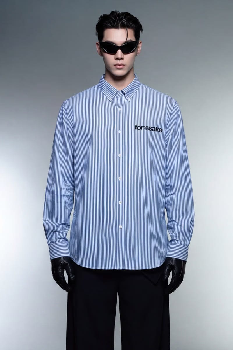 Forfksake You Need Money Striped Shirt Blue