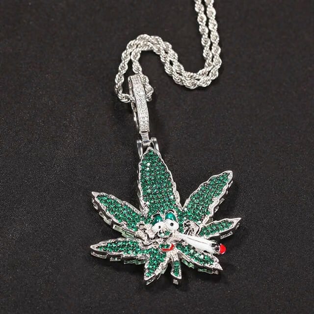 HIGH WEED LEAF ICED OUT PENDANT