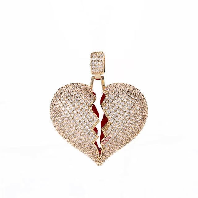 BROKEN HEART ICED OUT PENDANT (GOLD)