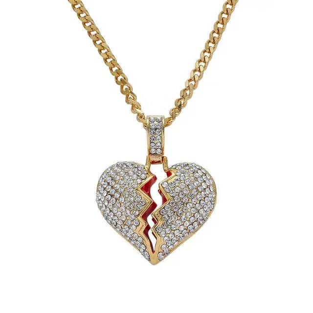 BROKEN HEART ICED OUT PENDANT (GOLD)