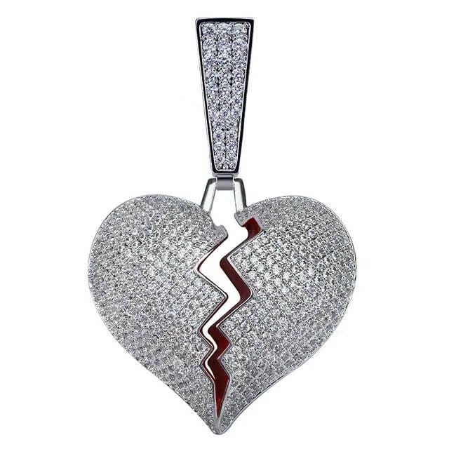 BROKEN HEART ICED OUT PENDANT (SILVER)