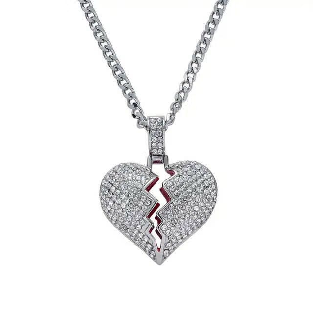 BROKEN HEART ICED OUT PENDANT (SILVER)
