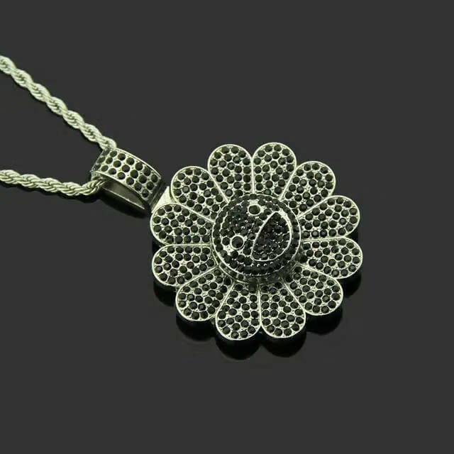 MURAKAMI FLOWER ICED OUT PENDANT (BLACK SILVER PLATED)