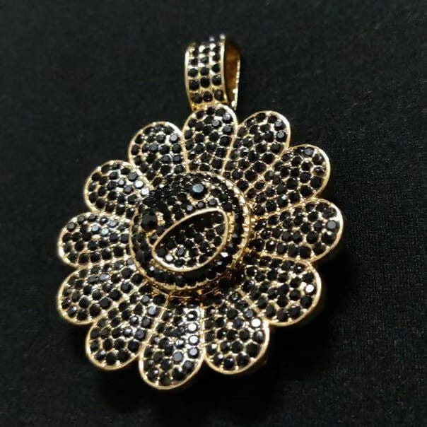 MURAKAMI FLOWER ICED OUT PENDANT (BLACK GOLD PLATED)