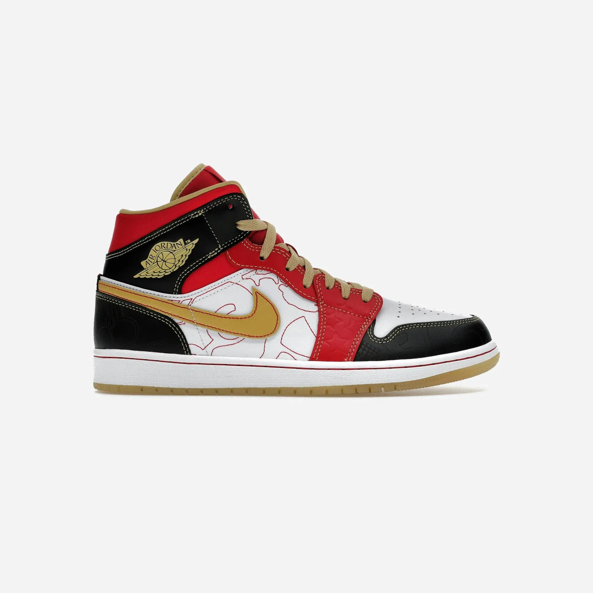 Jordan 1 Mid Xq White Black Sport Red