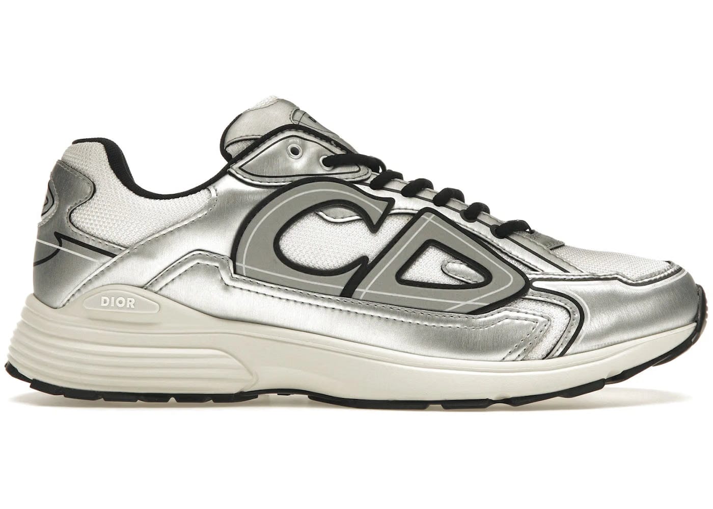 Dior B30 White Mesh Silver-Tone Metallic Calfskin