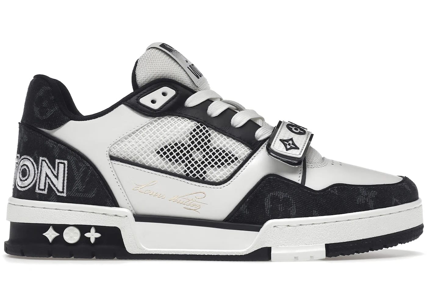 Louis Vuitton Lv Trainer Velcro Strap Monogram Denim Black White