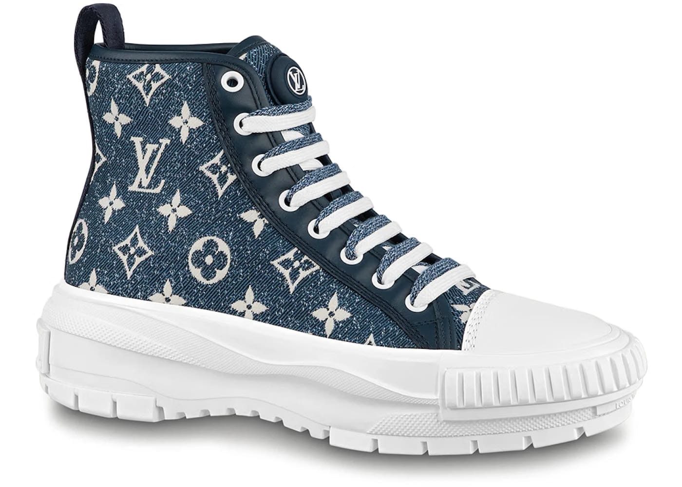 Louis Vuitton Squad Boot Monogram Denim Navy Blue White (Women'S)