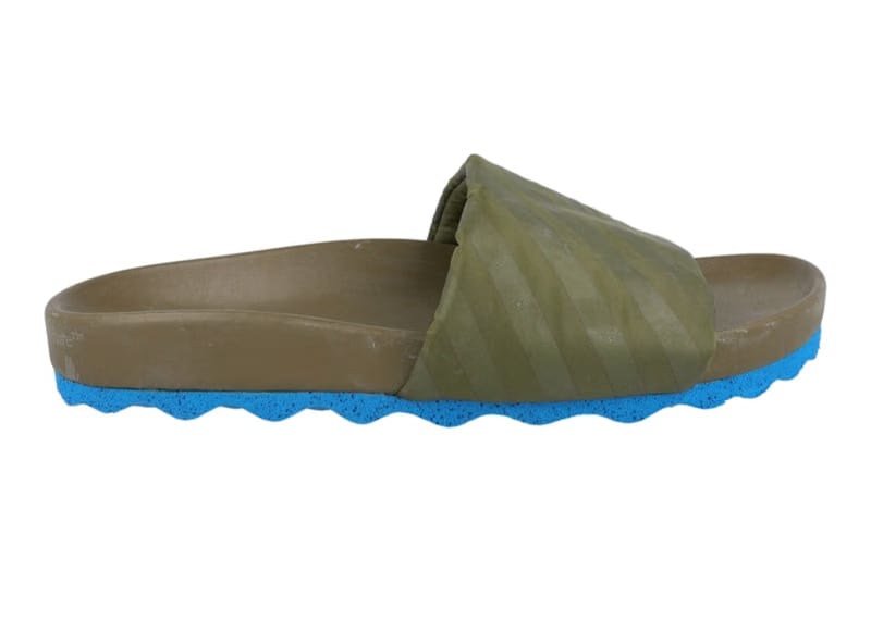 Off White Diag Strip Slides Green Blue