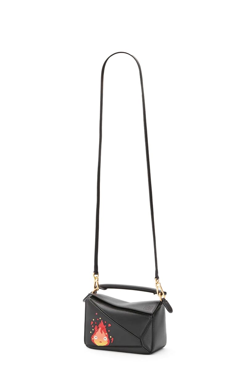 Loewe x Howls Calcifer Mini Puzzle Bag In Satin Calfskin And Crystal Black