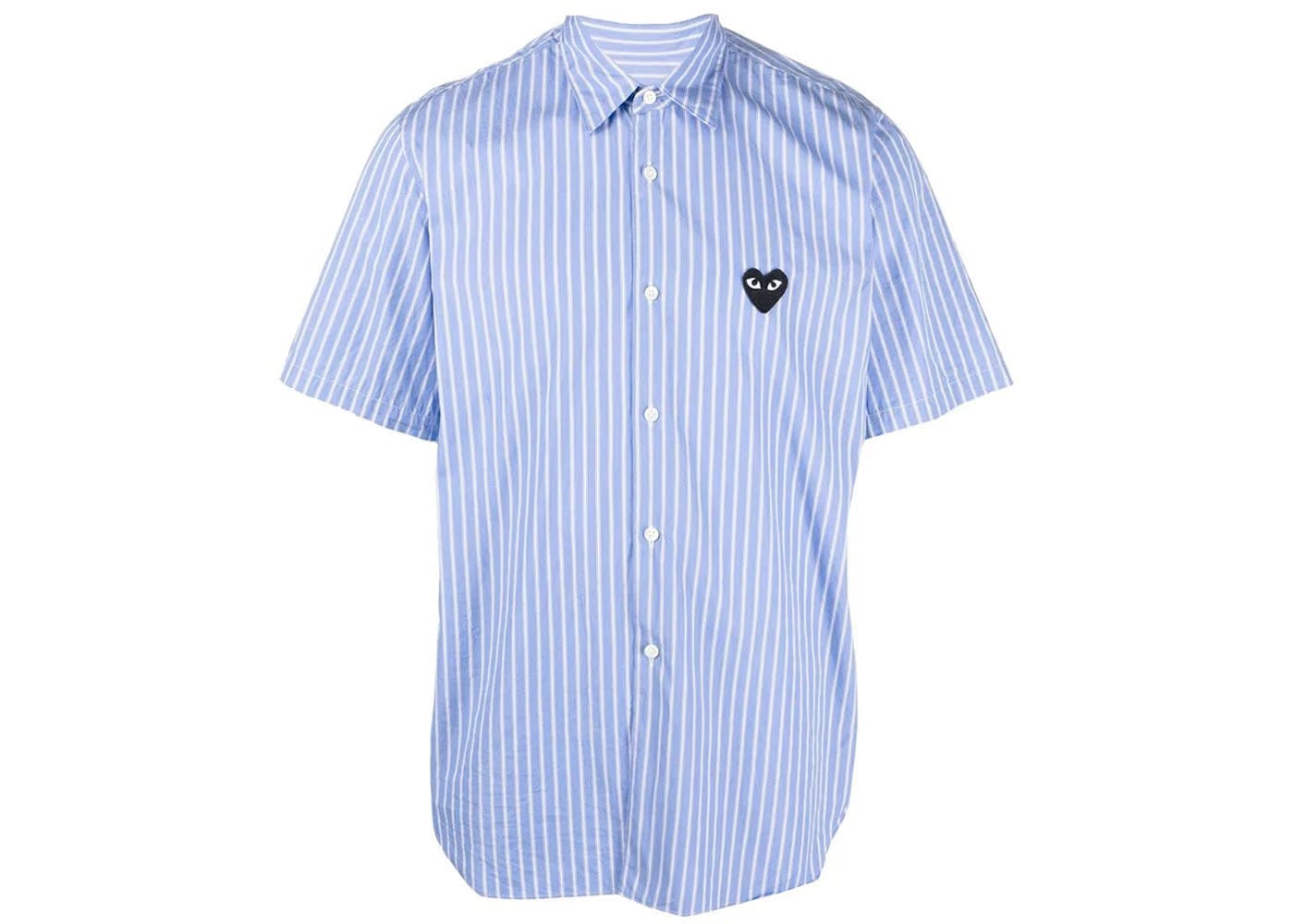 Comme Des Garcons Play Black Emblem Striped Shorts Sleeve Button Up Shirt Blue/White