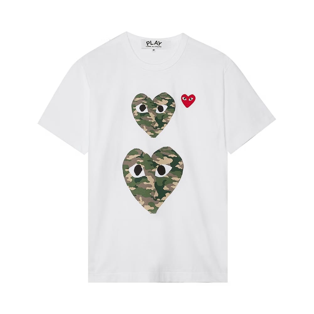 Comme Des Garcons Play Camouflage Double Heart T-Shirt White