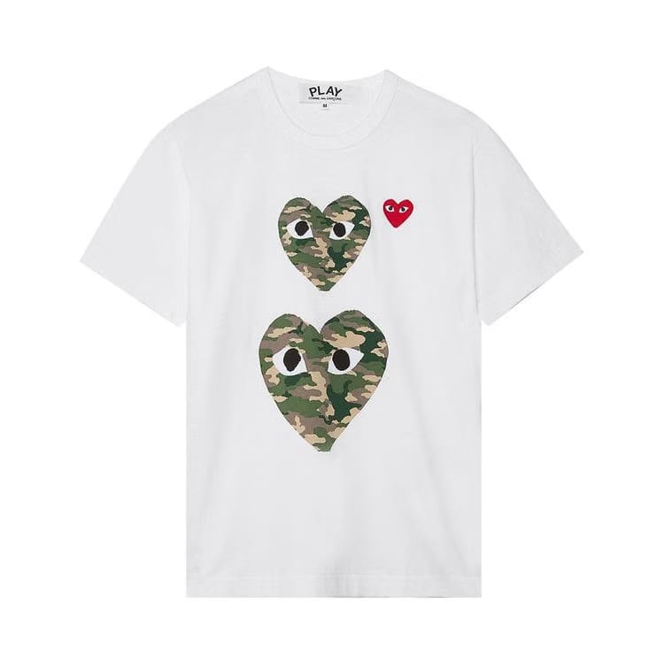 Comme Des Garcons Play Camouflage Double Heart T-Shirt White