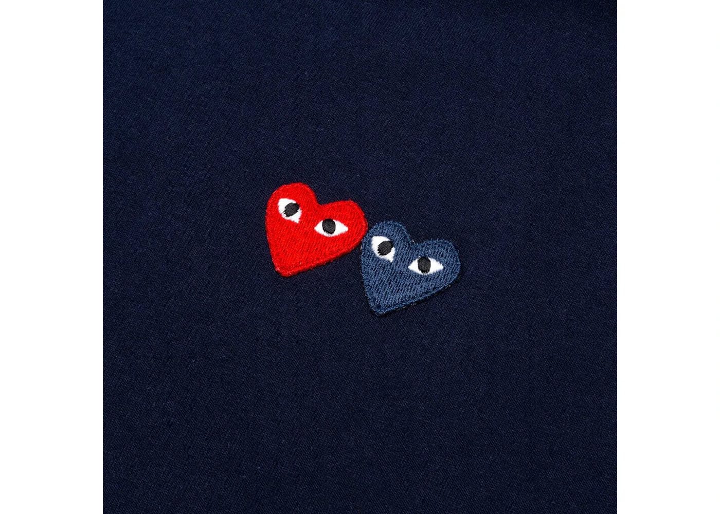 Comme Des Garcons Play Double Hearts T-Shirt Navy