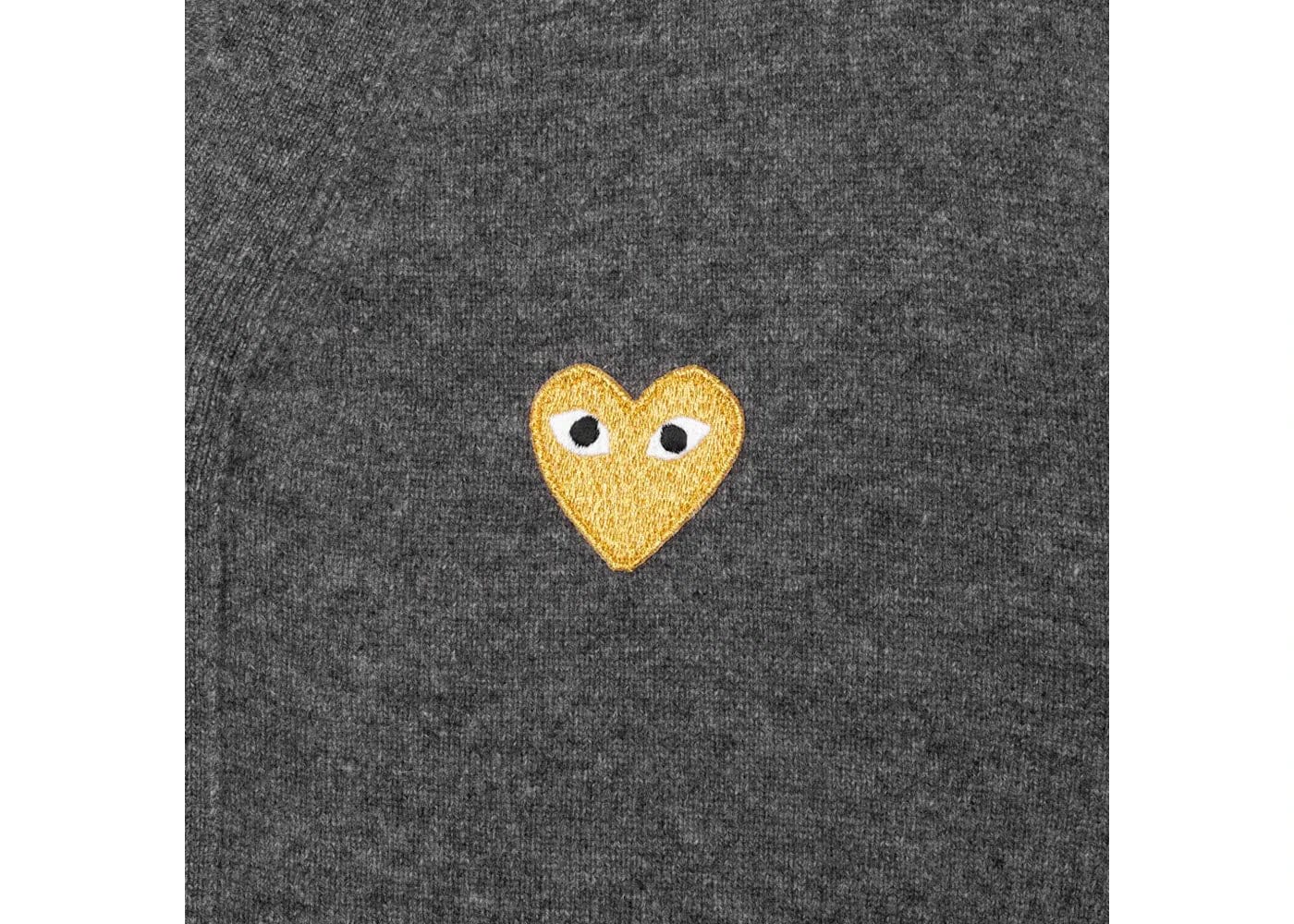 Comme Des Garcons Play Gold Heart Knit Cardigan Sweater Grey