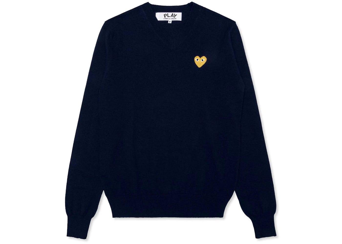 Comme Des Garcons Play Gold Heart V Neck Sweater Navy