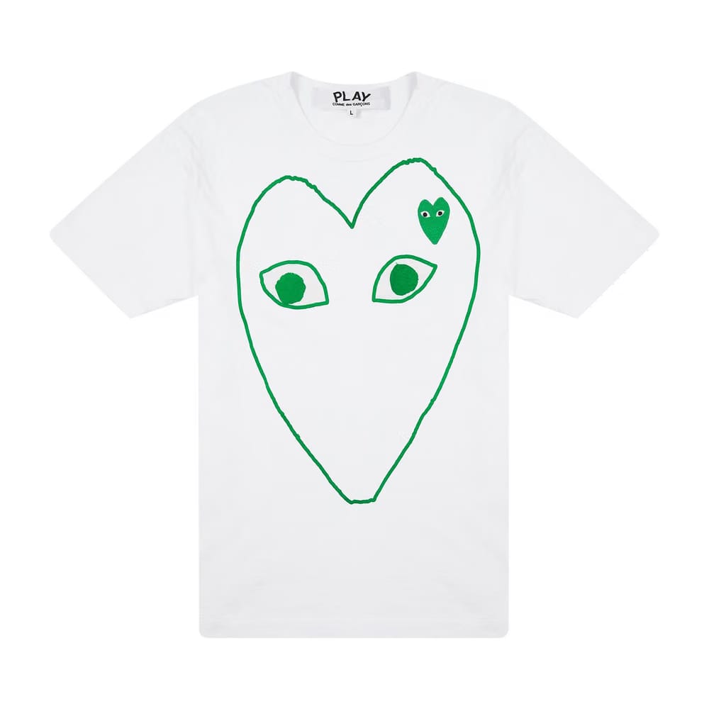 Comme Des Garcons Play Green Emblem Outline T-Shirt White