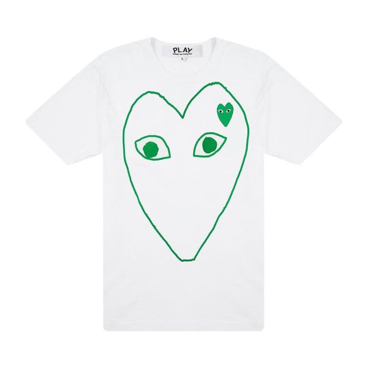 Comme Des Garcons Play Green Emblem Outline T-Shirt White
