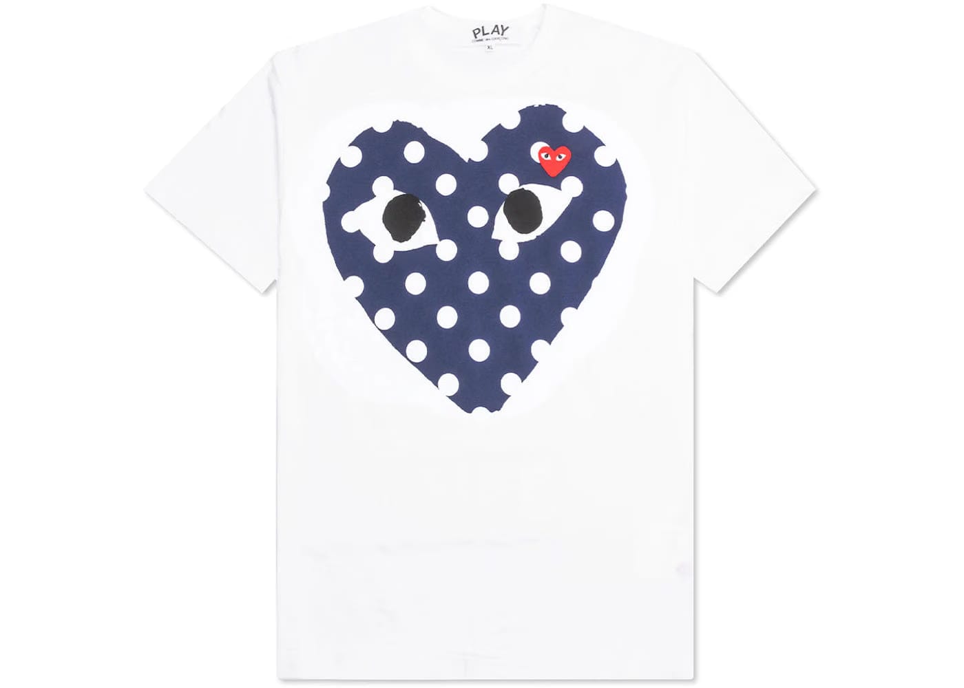 Comme Des Garcons Play Navy Polka Dot Full Heart T-Shirt White