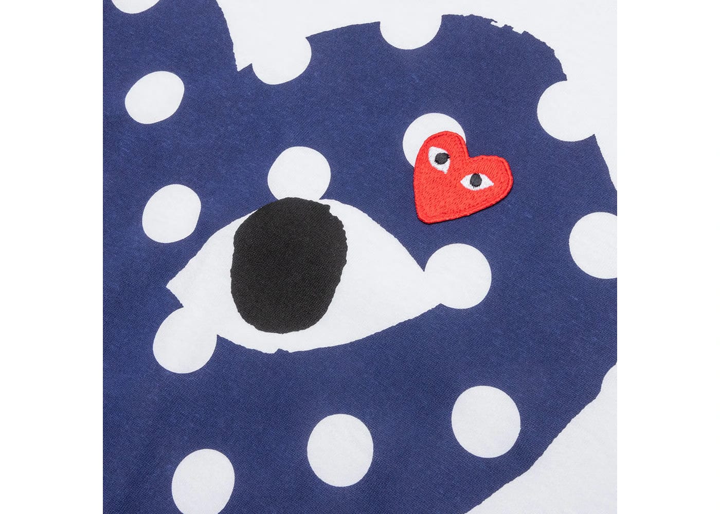 Comme Des Garcons Play Navy Polka Dot Full Heart T-Shirt White
